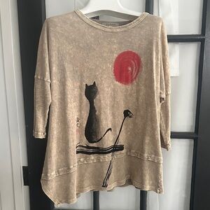 Jess & Jane black cat red moon wearable art Top